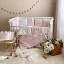 Set lenjerie patut bebe 7 piese Dots roz (2)